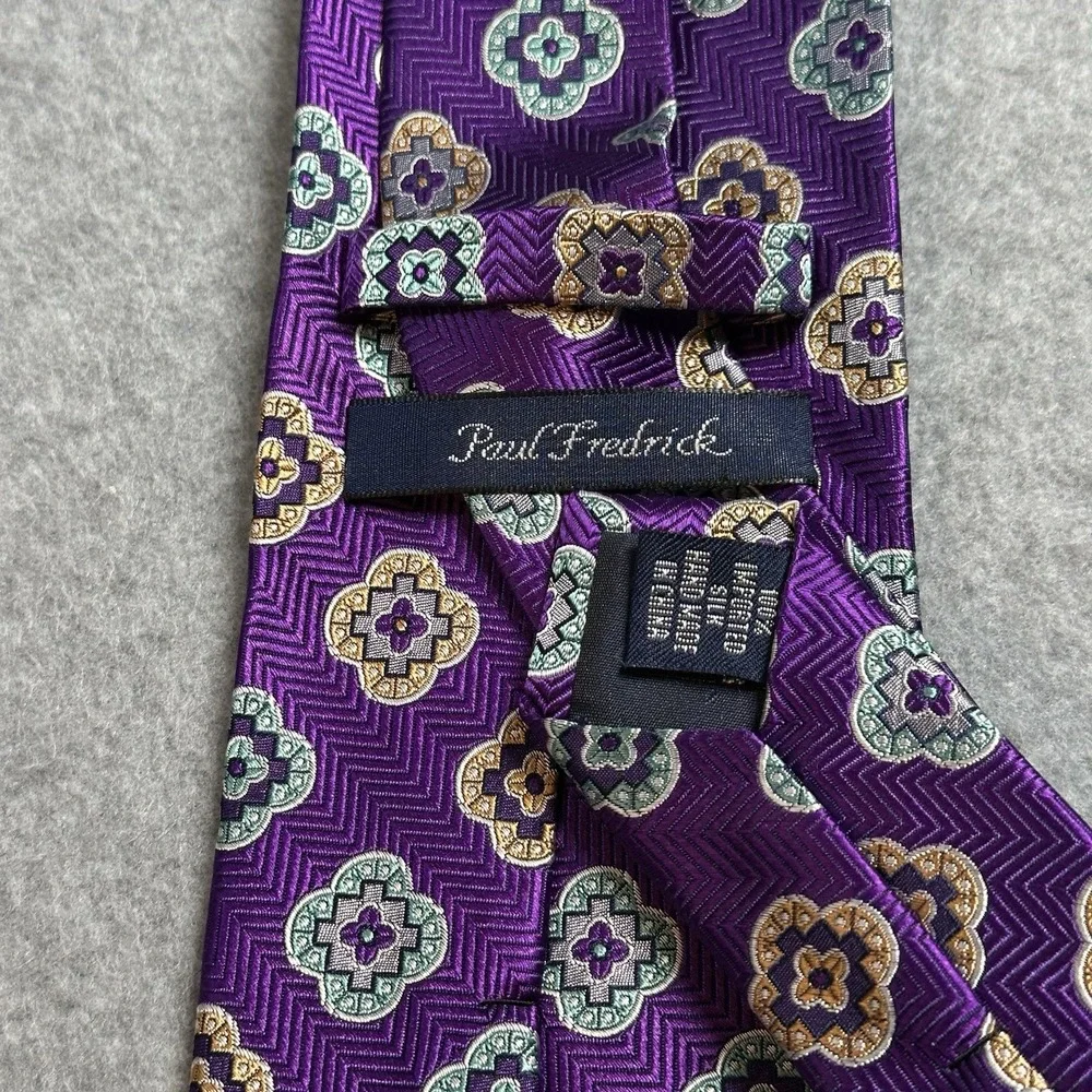 Paul Fredrick Silk Tie Purple Geometric Medallion Classic Mens - Picture 3 of 6